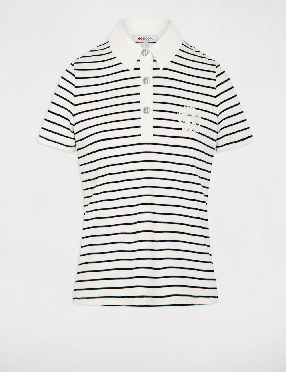 Striped top with polo collar white women