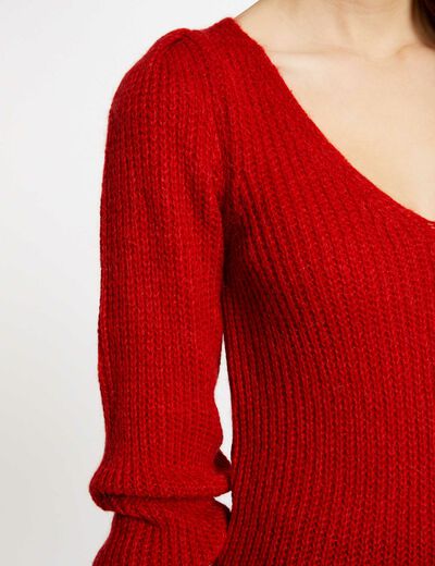 Long-sleeved jumper with V-neck medium red women