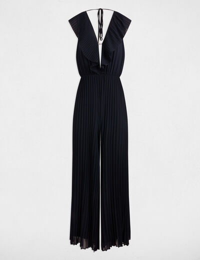 Pleated jumpsuit navy blue women