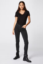 V-neck buttoned lace t-shirt black women
