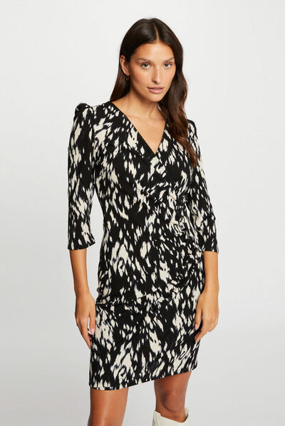 Draped fitted dress abstract print multico ladies'