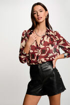 Short droit simili cuir noir femme