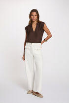 Satin short-sleeved blouse dark brown women
