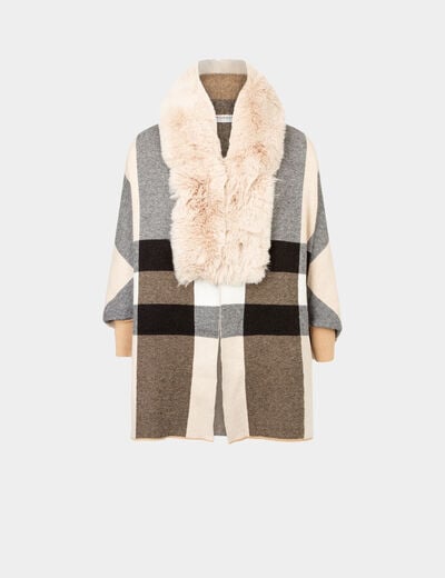 Poncho with faux fur details sand women