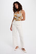 Top satiné col v jaune moutarde femme