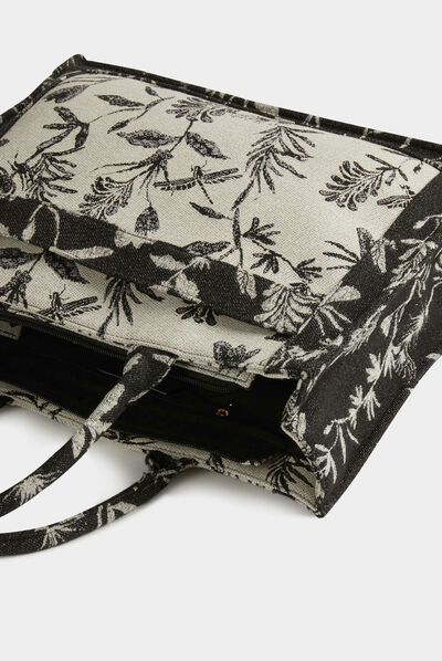 Shopper bag with vegetal print black ladies'