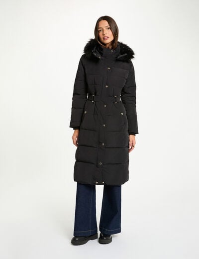 Long padded jacket with hood black women