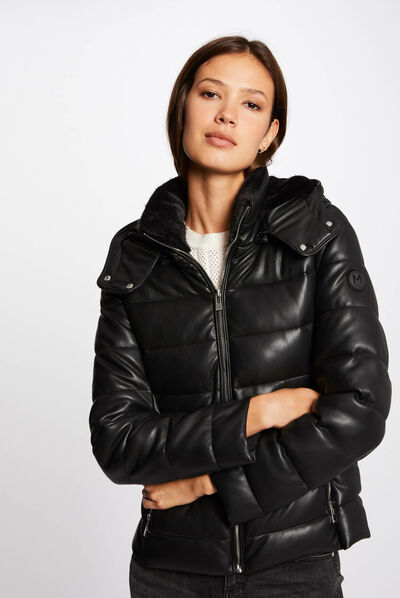 Straight padded jacket with hood black ladies'