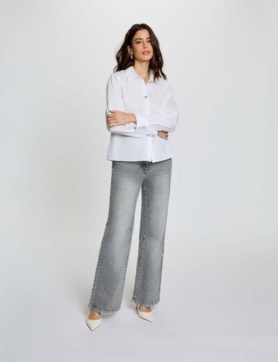 high waisted wide leg jeans denim snow grey women High-waisted wide-leg jeans denim snow grey women