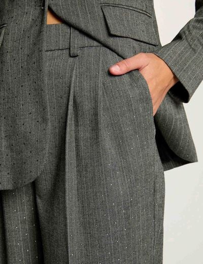 Striped straight trousers mid-grey women