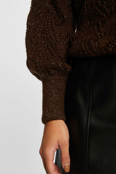 Long-sleeved cardigan openwork details chestnut brown ladies'