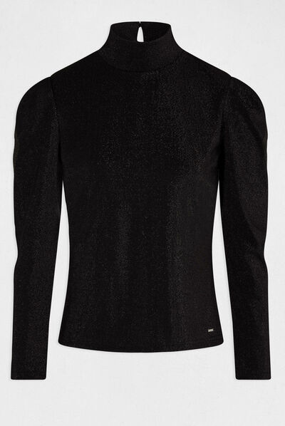 Long-sleeved t-shirt with spangles black ladies'
