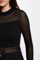 High neck openwork sweater black women