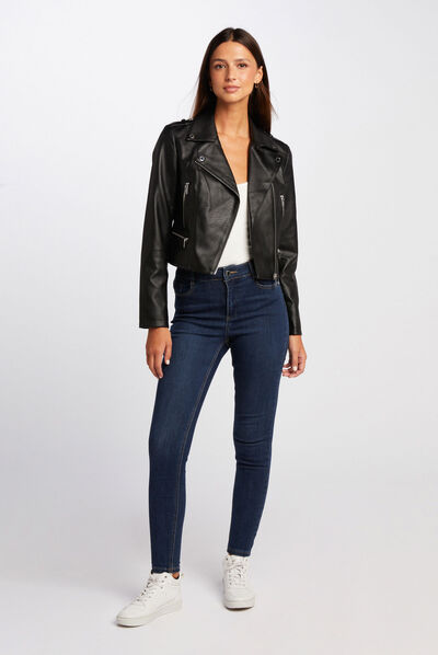 Straight jacket notched lapel collar black ladies'