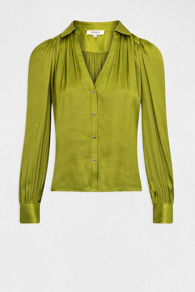 Long-sleeved satin shirt aniseed ladies'