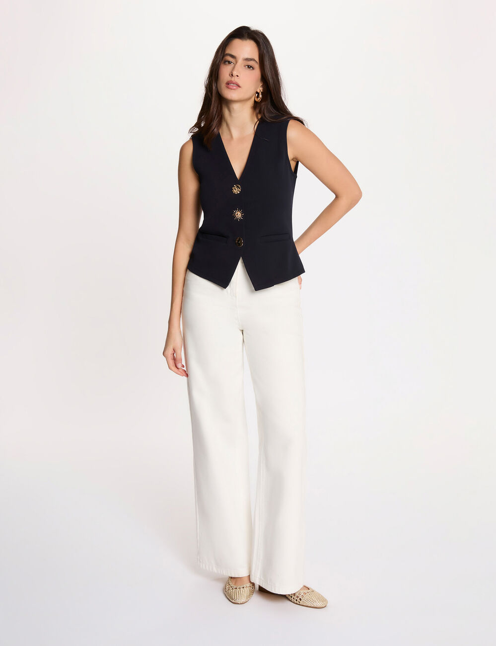 Sleeveless V-neck cardigan navy blue women