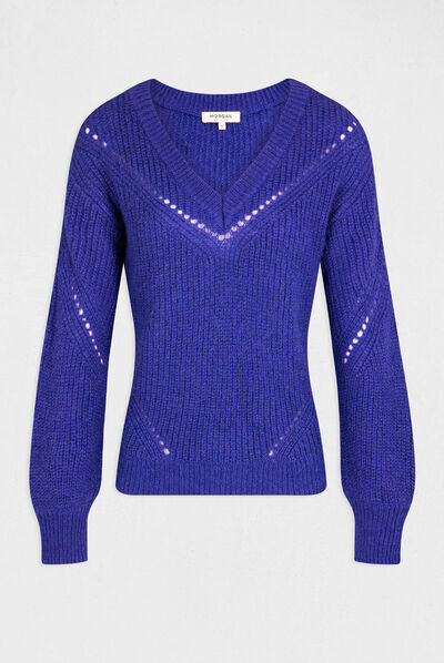 Long-sleeved jumper with V-neck purple ladies'