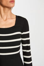 Robe tricot trapèze à rayures noir femme