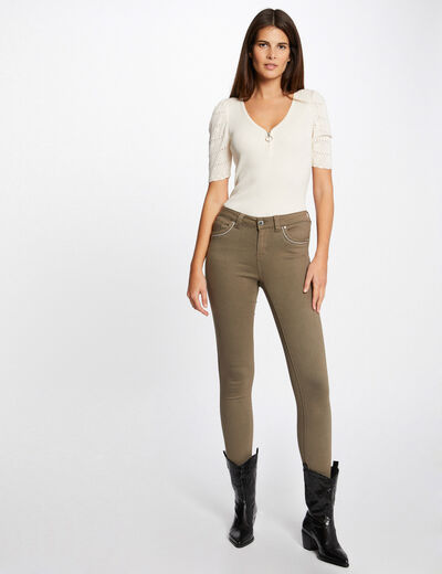 Slim trousers with jewelled details khaki green ladies'