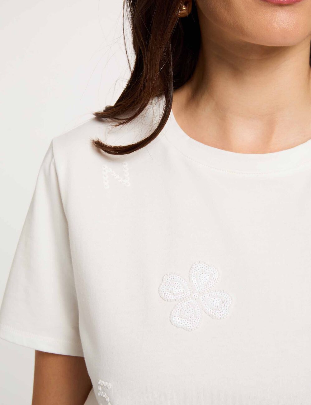 Embroidered round neck t-shirt white women