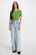 High-waisted wide leg jeans bleach denim women
