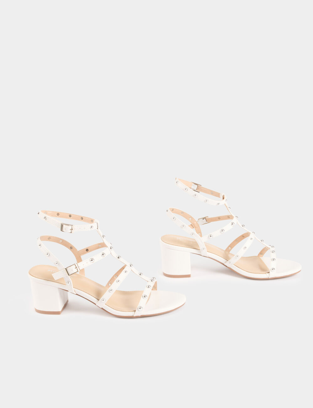 Sandales à talons et clous blanc femme