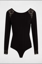 Ribbed body long sleeves black women