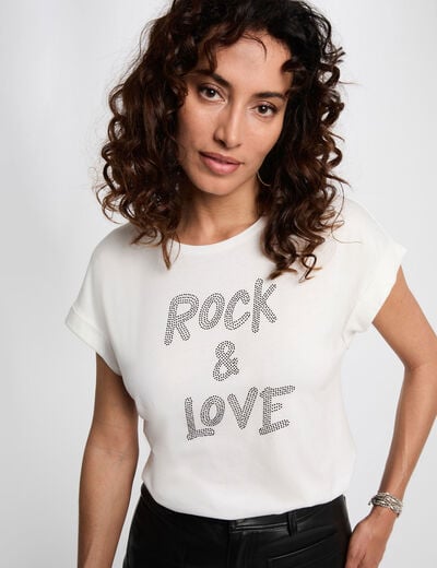 Cropped t-shirt with rhinestones white women