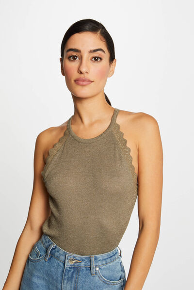 Vest top with thin straps khaki green ladies'