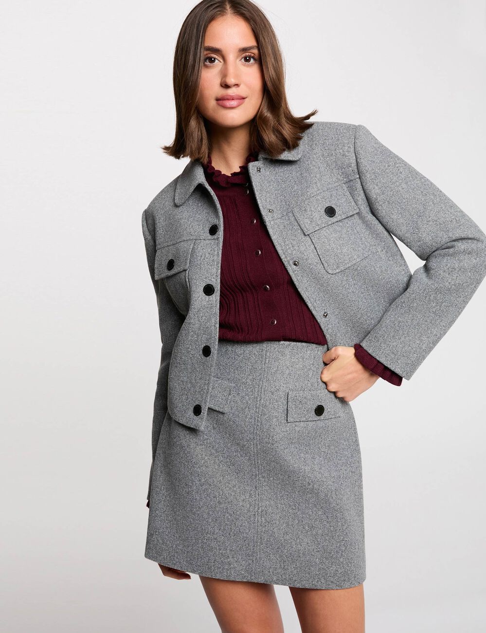 Fitted short skirt mid-grey women