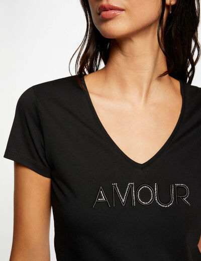 Short-sleeved t-shirt with message black ladies'