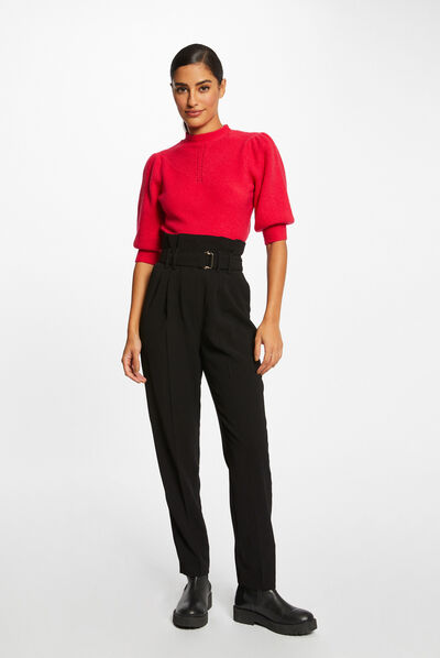 Paperbag belted trousers black ladies'