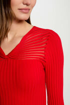 Ribbed jumper with V-neck red women