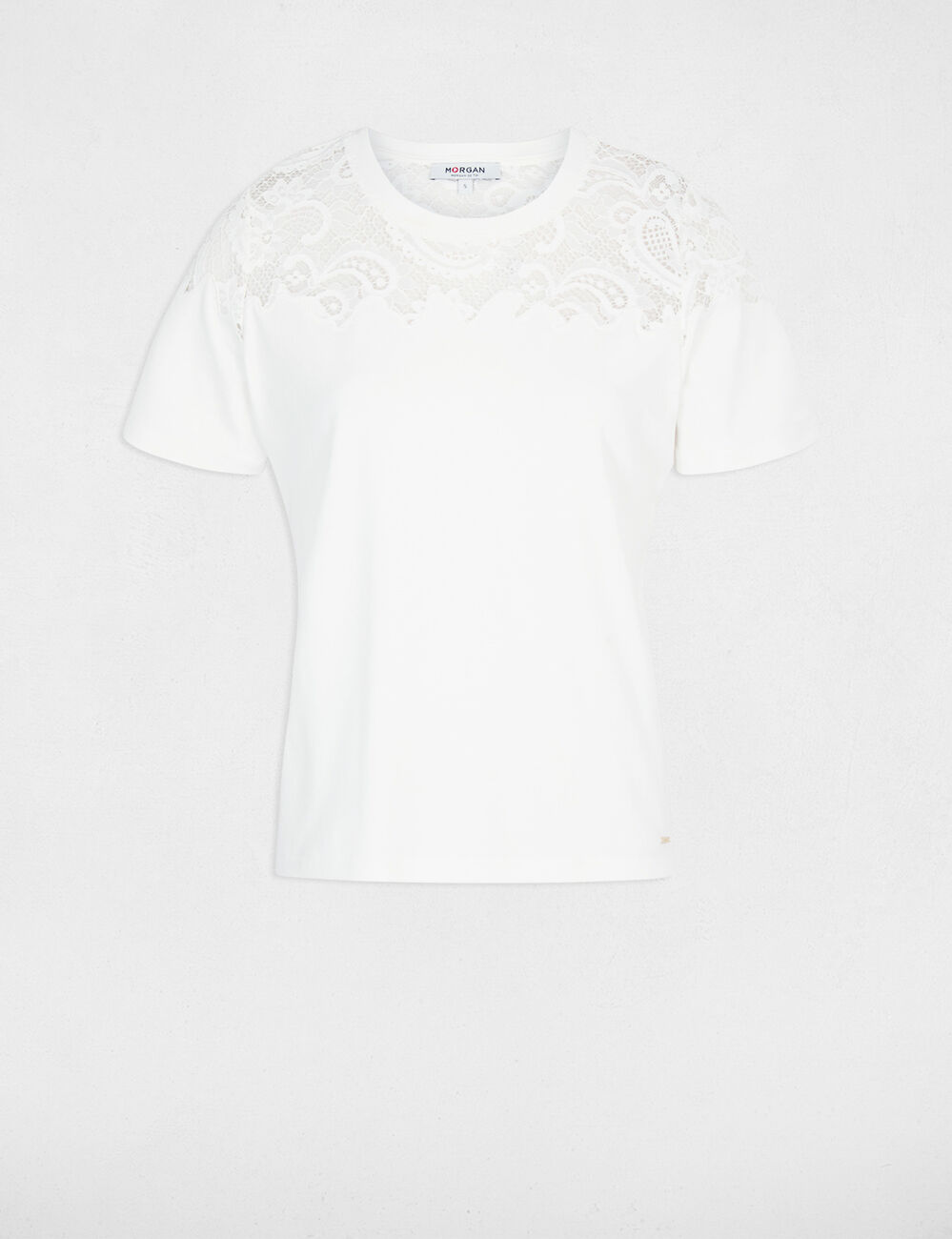 Lace t-shirt with short sleeves white women