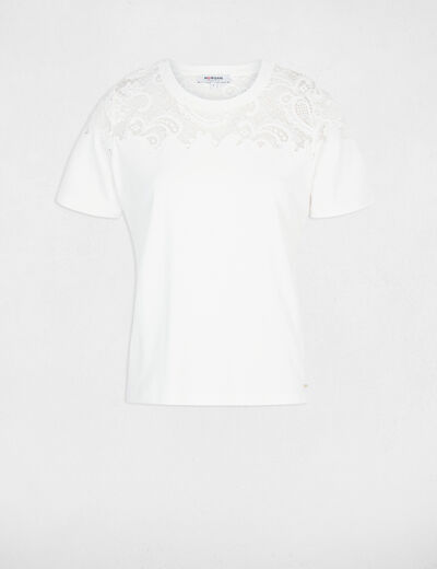 Lace t-shirt with short sleeves white women