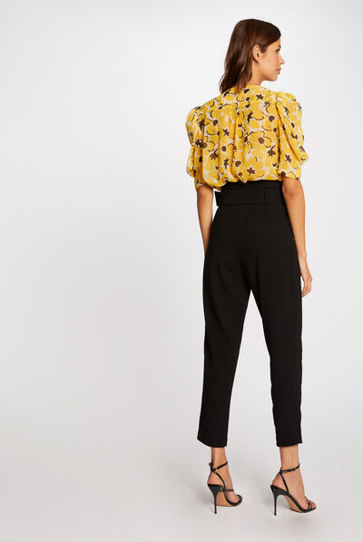 Cropped paperbag trousers black ladies'
