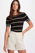 High-waisted striped shorts beige women
