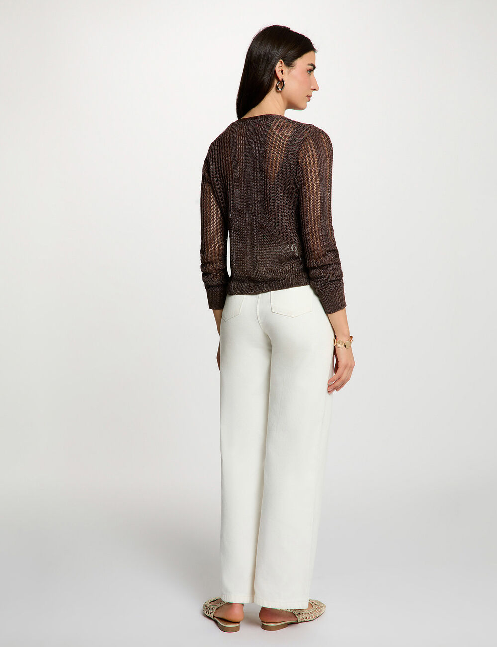 Openwork long-sleeved cardigan dark brown women
