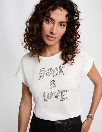 Cropped t-shirt with rhinestones white women
