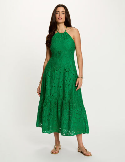 Long dress with broderie anglaise meadow green women