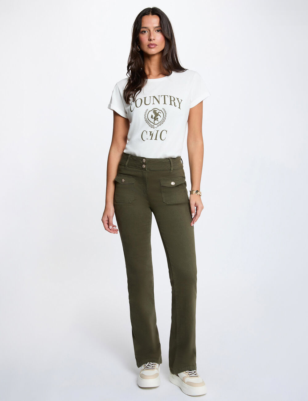 Bootcut trousers khaki green women