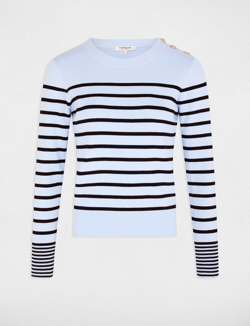 Pull manches longues à rayures bleu ciel femme