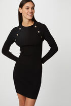 Fitted jumper dress with buttons black women