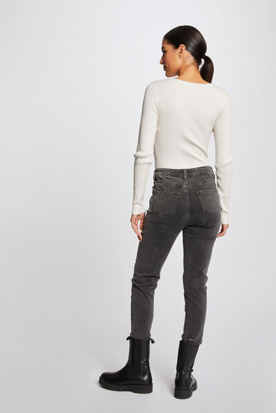 Long-sleeved jumper with chain detail ivory ladies'