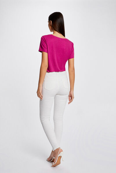 Short-sleeved t-shirt with V-neck raspberry ladies'