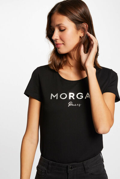 Short-sleeved t-shirt with message black ladies'