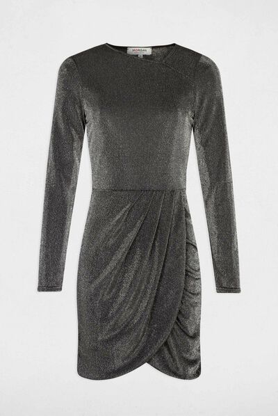 Fitted dress with metallised threads silver ladies'
