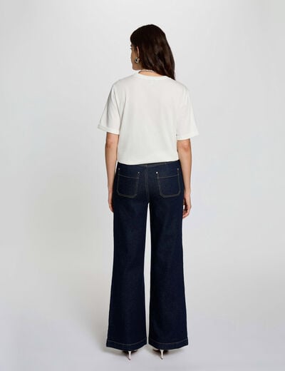 Wide leg jeans with ornaments raw denim women