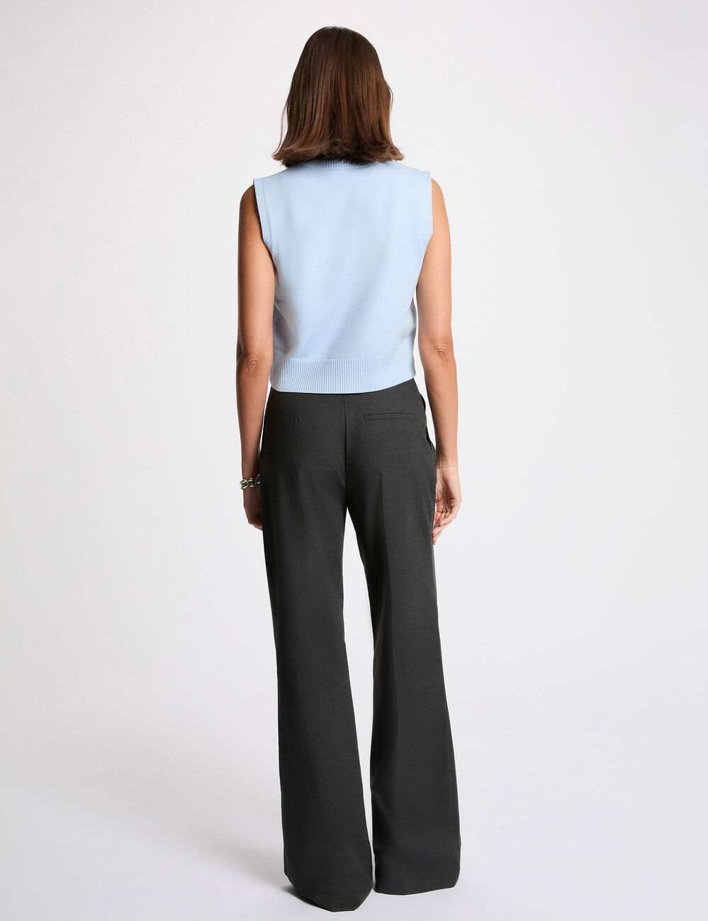 Sleeveless embroidered sweater sky blue women