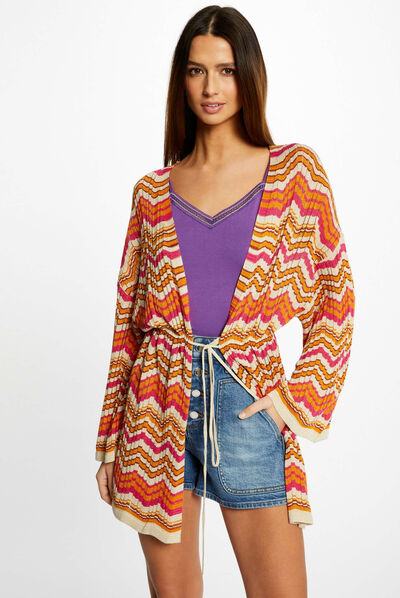 Poncho with chevron print orange ladies'